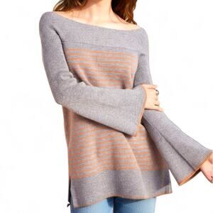 Anthropologie Elise Ribbed Tunic Sweater Striped Top Orange Gray Womens Small